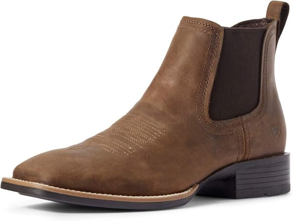 Ariat Mens Booker Ultra Embroidered Square Toe Chelsea Casual Boots Ankle - Beige