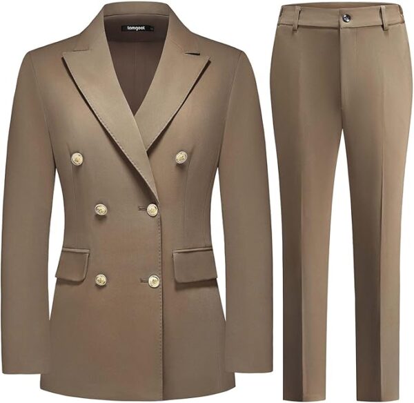 Lamgool Women Pants Suit Double Breasted 2 Piece Blazer Set Work Casual Jacket Outfits for Business
