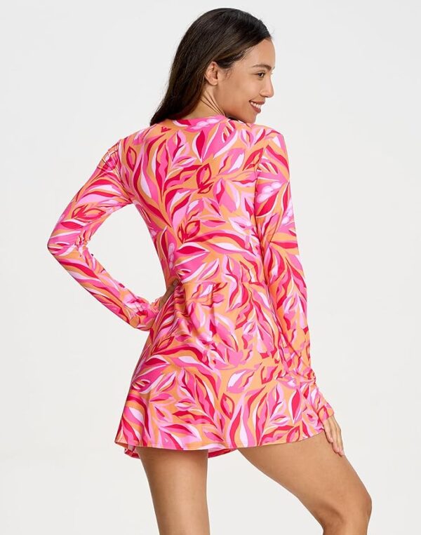 Long Sleeve Swimsuits for Women UPF 50+ Swim Dress Swimwear One Piece Bathing Suit with Skirts Rash Guard Over 50 - Image 3