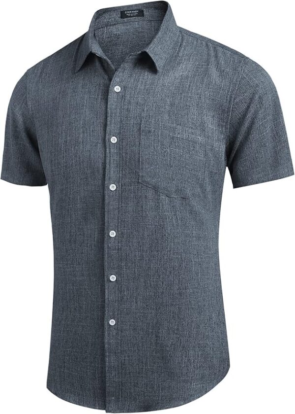 COOFANDY Men's Casual Button Down Shirts Short Sleeve Linen Shirts Summer Beach Dress Shirt - Image 2
