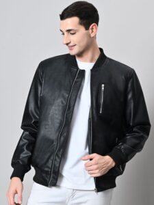 Men Striped Lightweight Crop Leather Jacket