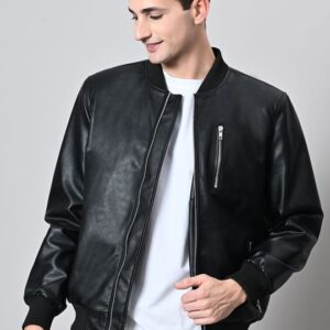 Men Striped Lightweight Crop Leather Jacket