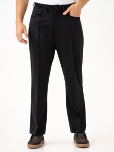 Men Gothic Black Korean Relaxed-Fit Knitted Pintuck Pants with Drawstring